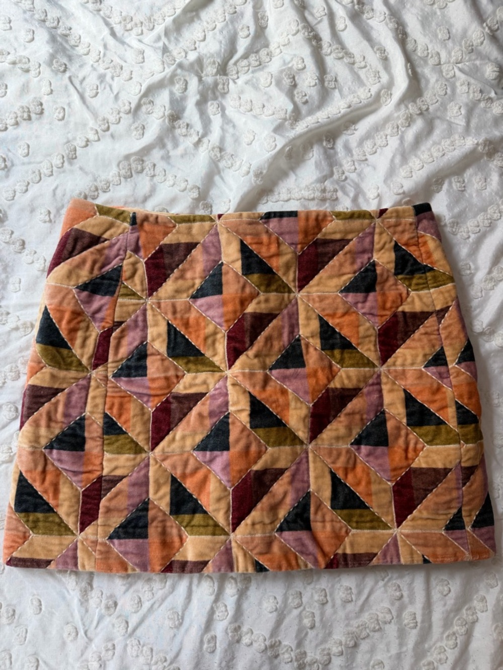 Sezane Quilted Patchwork Mini Skirt in Pink, Orange, Brown & Black